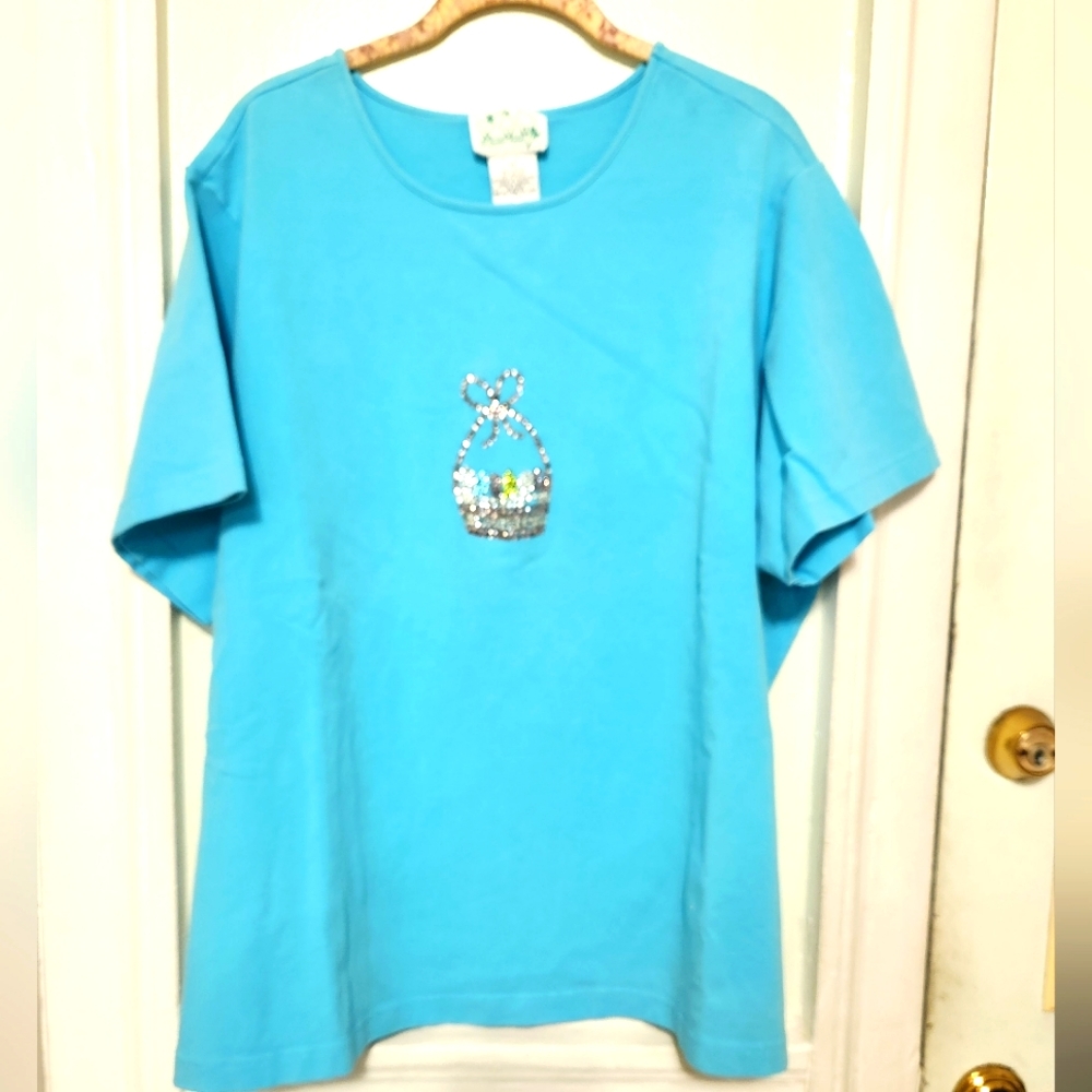 Rhinestone Easter Egg Basket Blue Top Size 3X Quacker Factory
